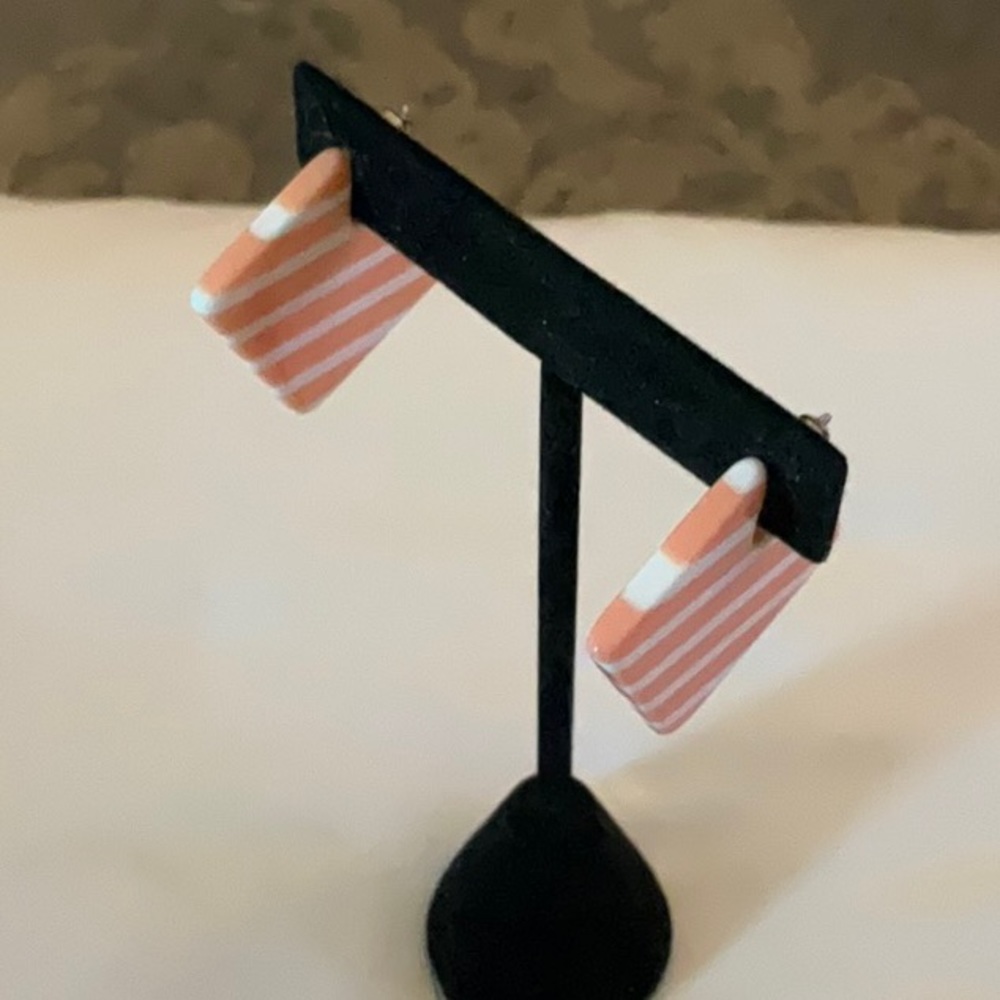 Peach colored Striped square earrings